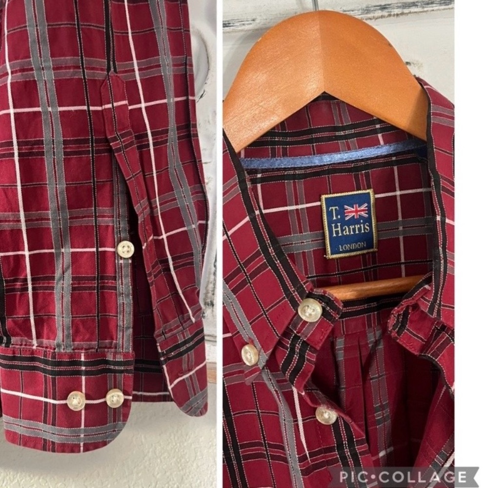 T. HARRIS LONDON PLAID COTTON TEXTURED DRESS SHIRT - Picture 3 of 4
